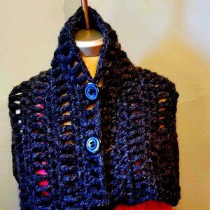 Fabulous crochet shawl/ hand knitted poncho/asymmetrical capelet grey charcoal